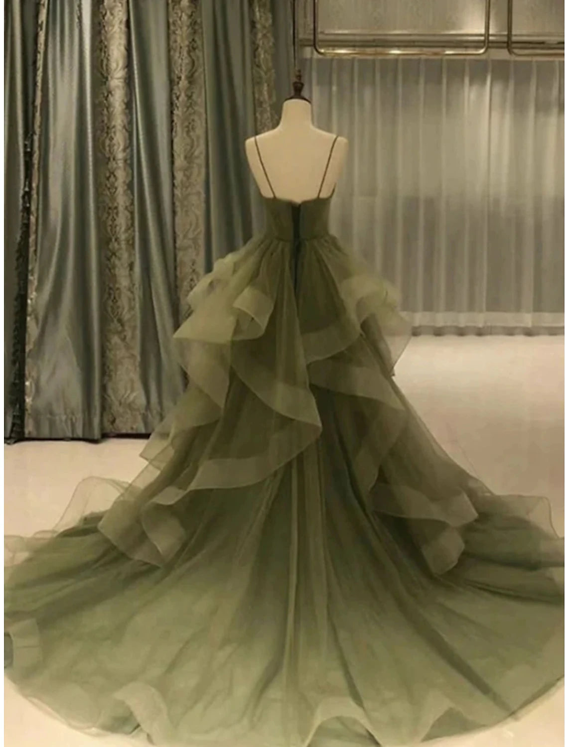 Wholesale A-Line Prom Dresses Elegant Dress Formal Court Train Red Green Dress Sleeveless Spaghetti Strap Tulle with Pleats Ruffles